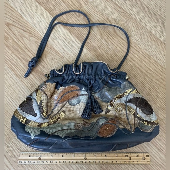 Carlo Fiori of Italy Leather Snakeskin Purse Shoulder Bag Handbag Gray Green Tan - Picture 3 of 16